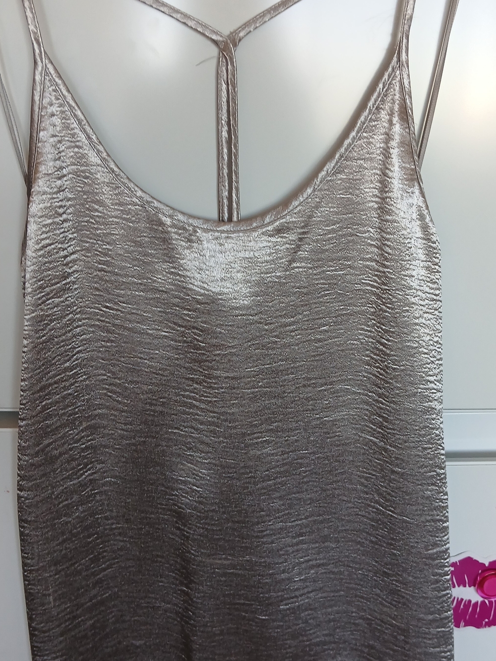 june & hudson Metallic Slip Mini Dress in Shimmery Taupe